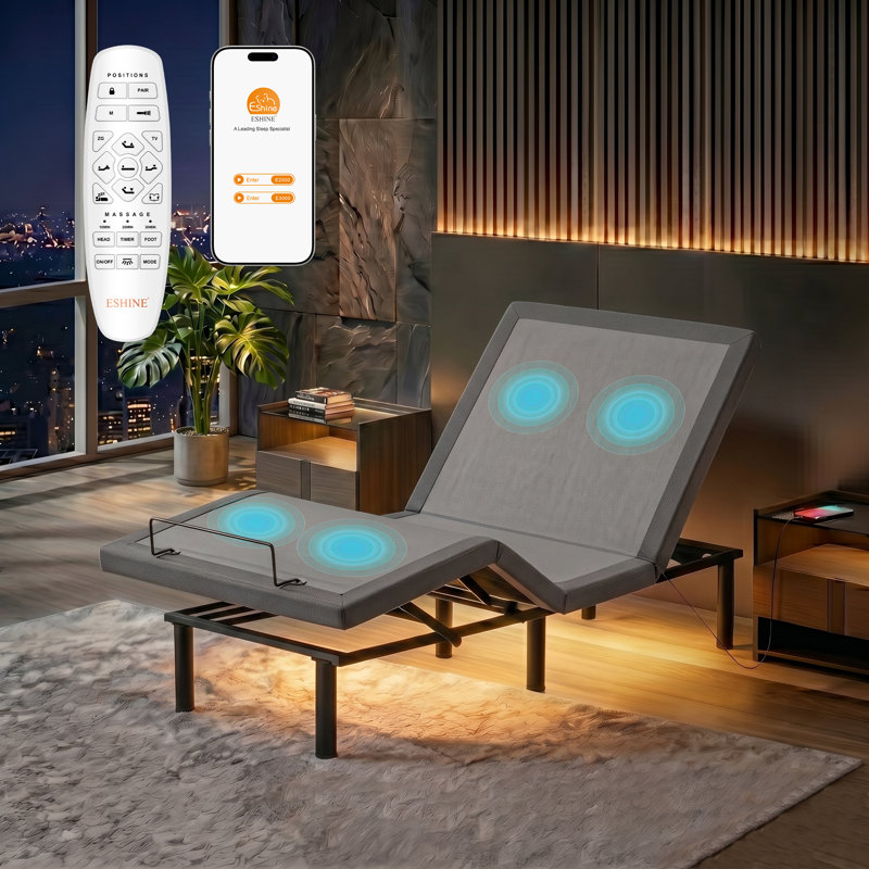 Twin XL Adjustable Bed Frame with Wireless Remote & Massage, Head and Foot Incline, USB & Type C Ports on both sides, Zero Gravity, Underbed light, 5 Min Easy Assembly