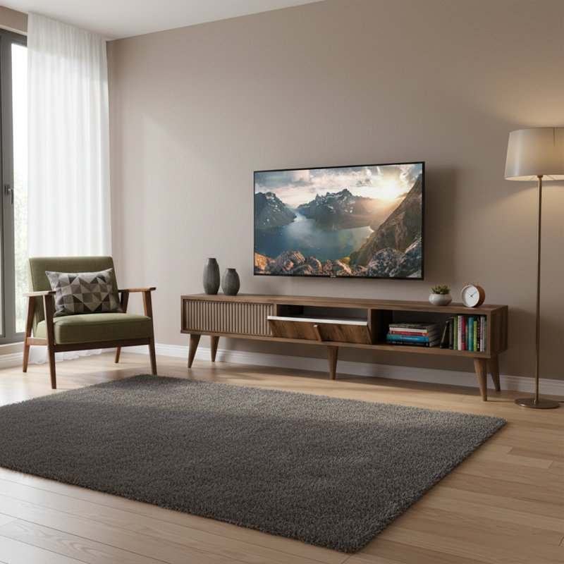 Meuble télé de style unique pour téléviseur de 78 po ou moins, Noyer