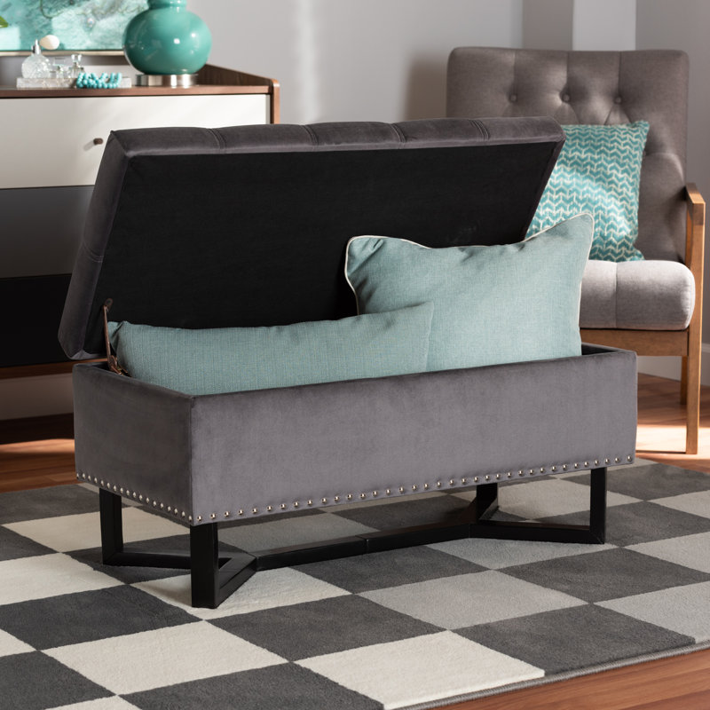 Kishia Velvet Ottoman, Grey
