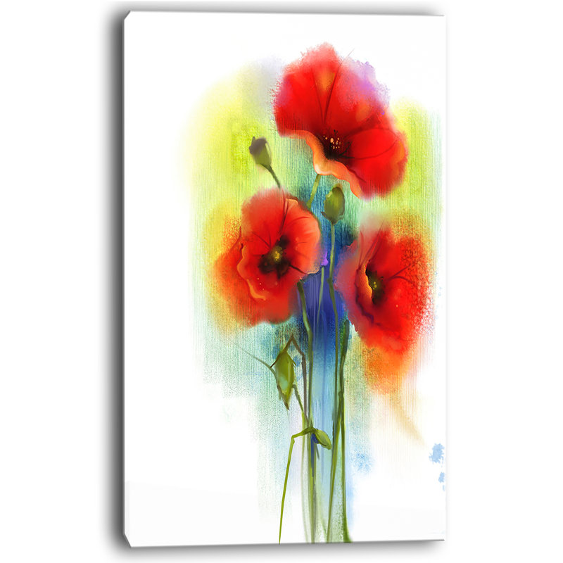 Ensemble de fleurs de couleur rouge vif, reproduction de grande fleur paiting sur toile tendue, H 32 po x l 16 po x P 1 po