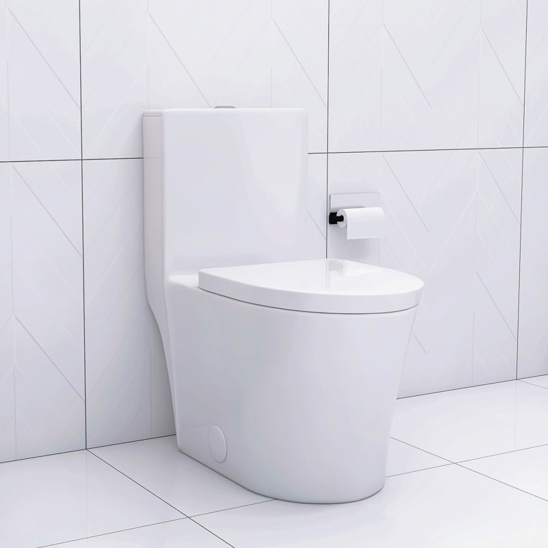 Glossy White Toilet With Advanced Flushing And Easy Maintenance Porcelain Powerful Flush Skirted Look, White