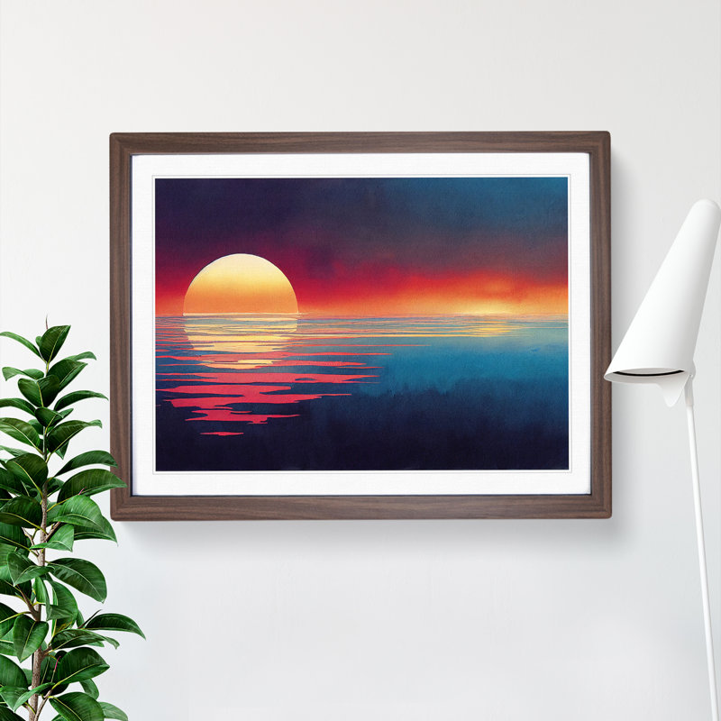 XH1022-4036X Flowing Sunset Seascape 1 Piece Single Picture Frame Painting, 34cm H x 46cm W x 2cm D, Walnut