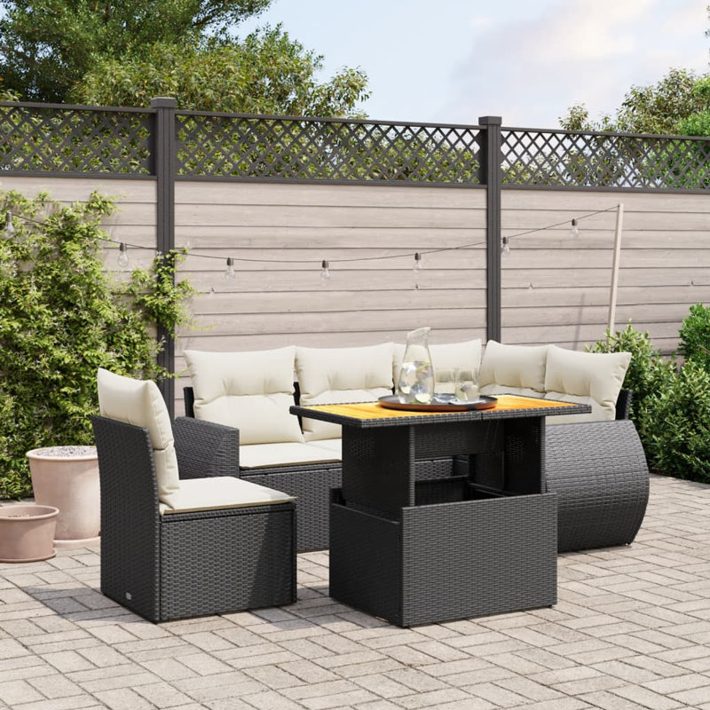  Ensemble de 6 coussins de jardin en rotin PE noir avec housses amovibles