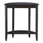 Table basse noire en demi-lune avec tablette inférieure, peu encombrante pour le salon