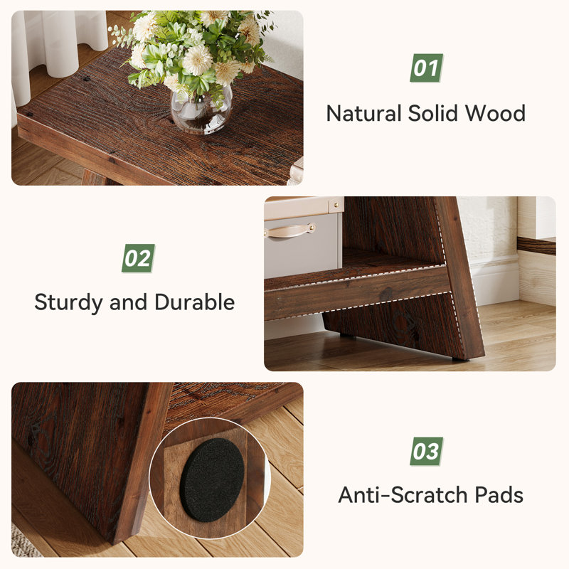 Solid Wood Storage Bench, Dark Brown