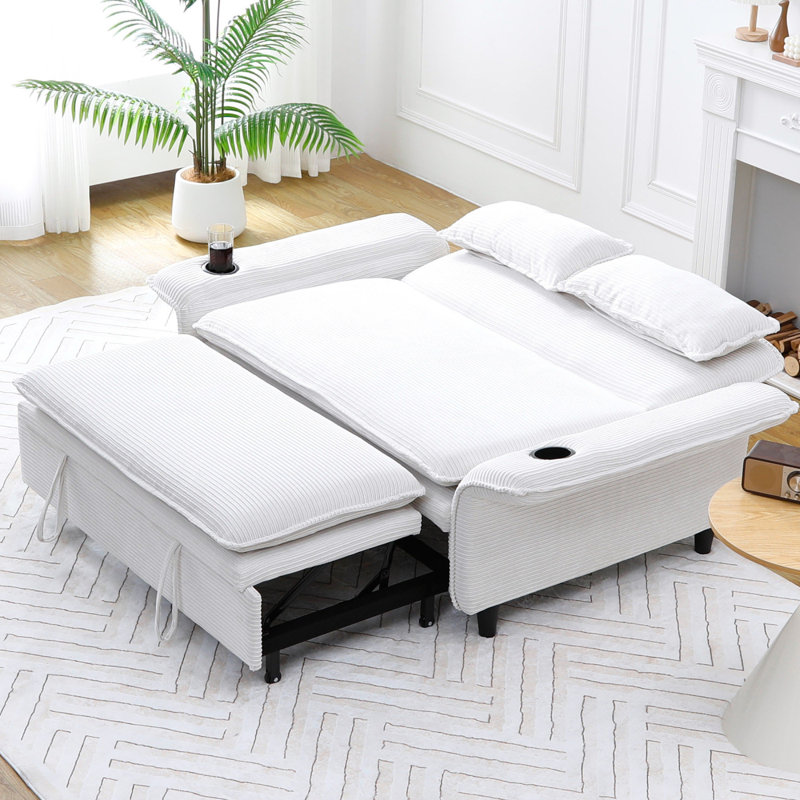 Canapé-lit multifonctionnel avec tissu rayé distinctif, Beige