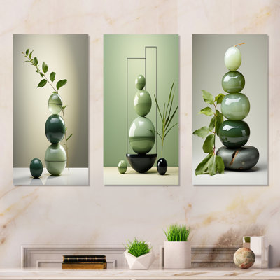 Green Zen Spiritual Stone I - Spiritual Stone Metal Wall Decor Set Of 3
