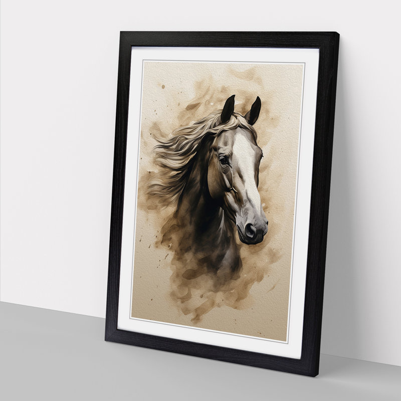 Horse Minimalism - Single Picture Frame Print on Wood, Black, 34cm H x 25cm W x 2cm D