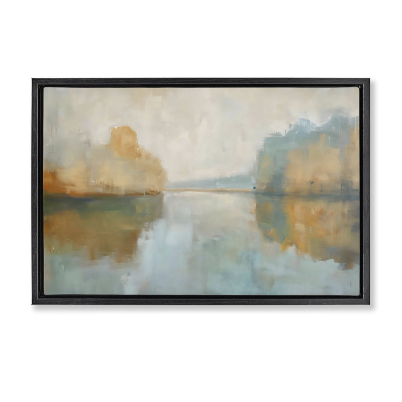 Abstract Riverscape Reflection Floating Frame, design by LSR Creative Studio, Jet Black Floater Frame, 17" H x 25" W