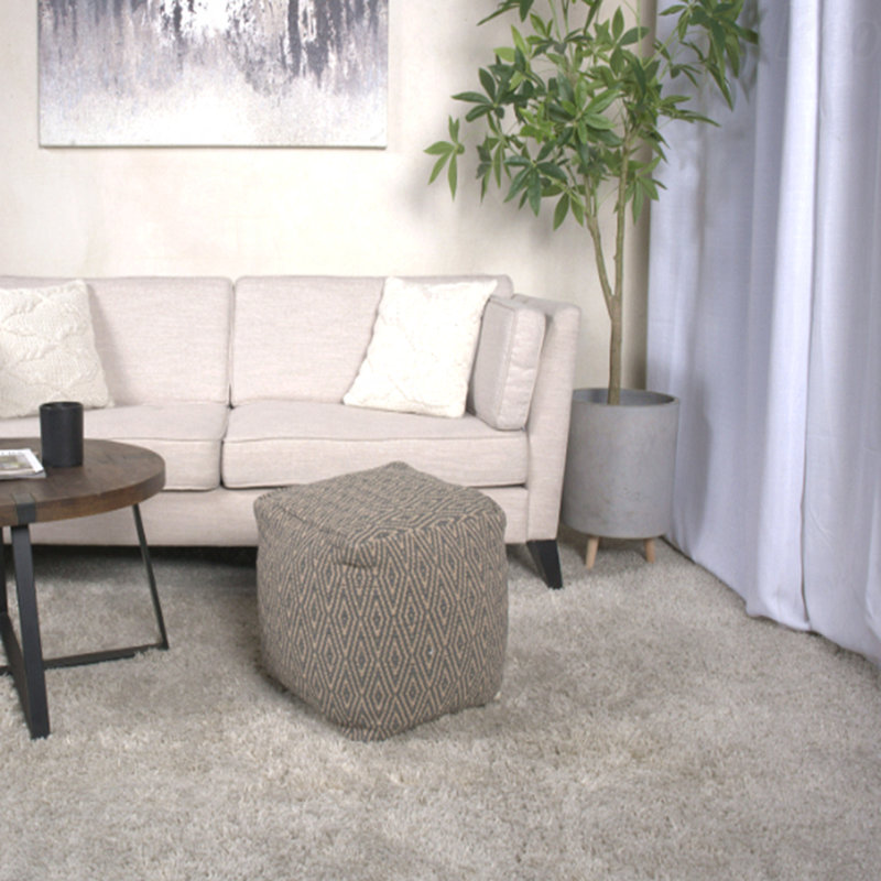 Cotton Upholstered Pouf Ottoman