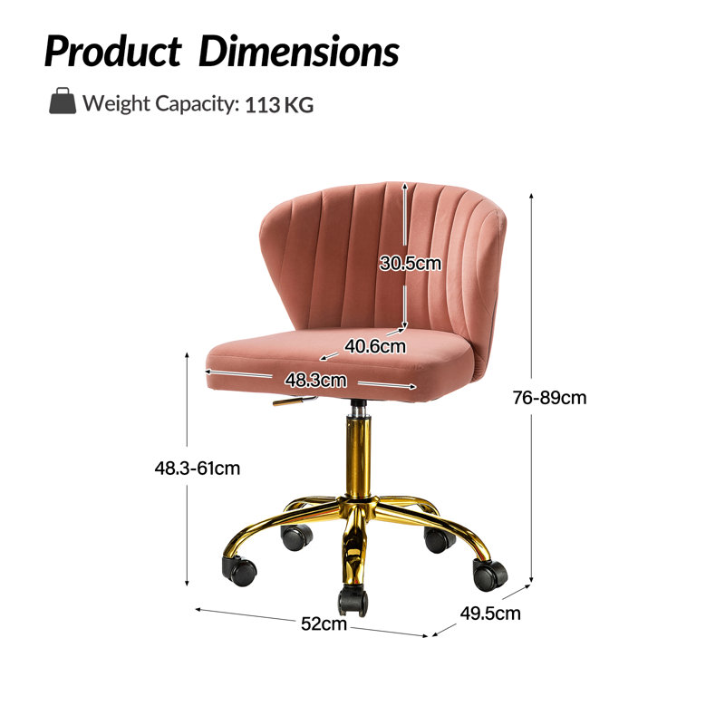 Petillo Swivel Velvet Office Task Chair with Adjustable Height and Padded Cushion, Pink