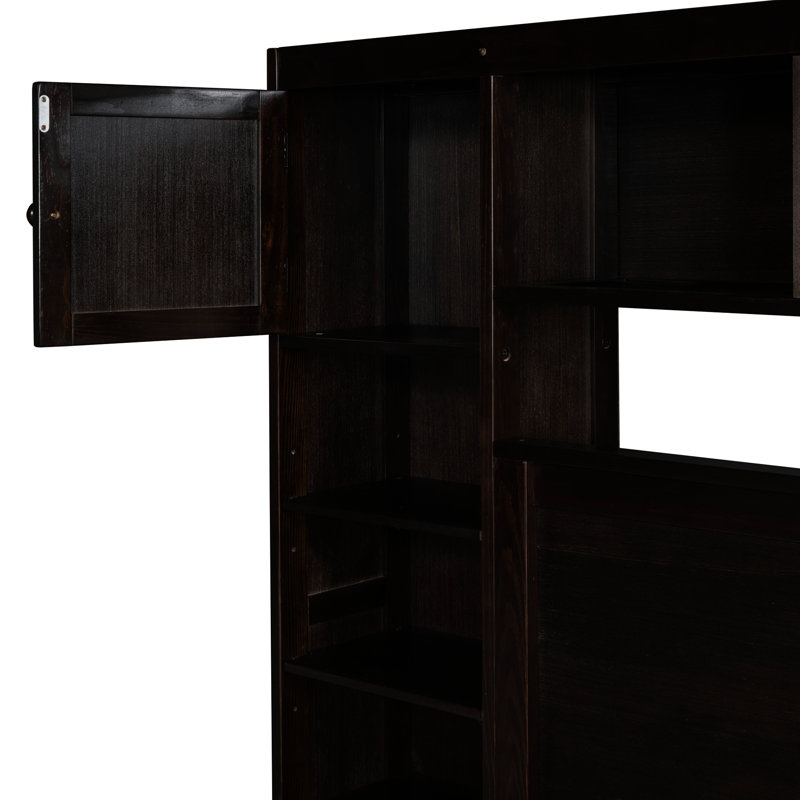 Grand lit en bois massif avec solutions de rangement pratiques - Ensemble d'armoire, de tablette et de socle de couleur durable avec douilles pratiques