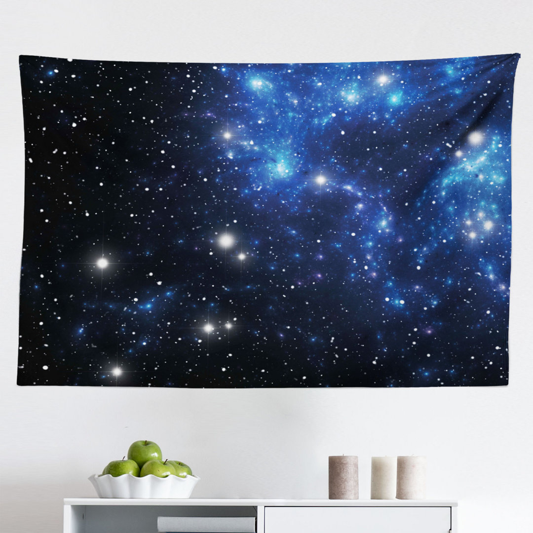 Wandteppich, Space Star Nebel, Konstellation, Blau Schwarz Weiß