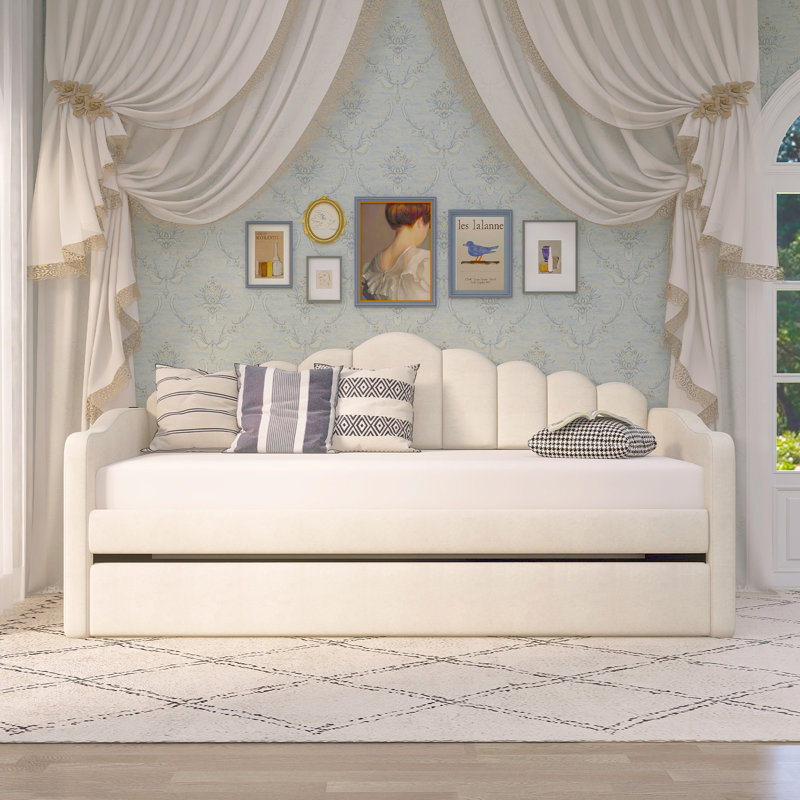 Twin Size Upholstered Daybed With Trundle, Beige