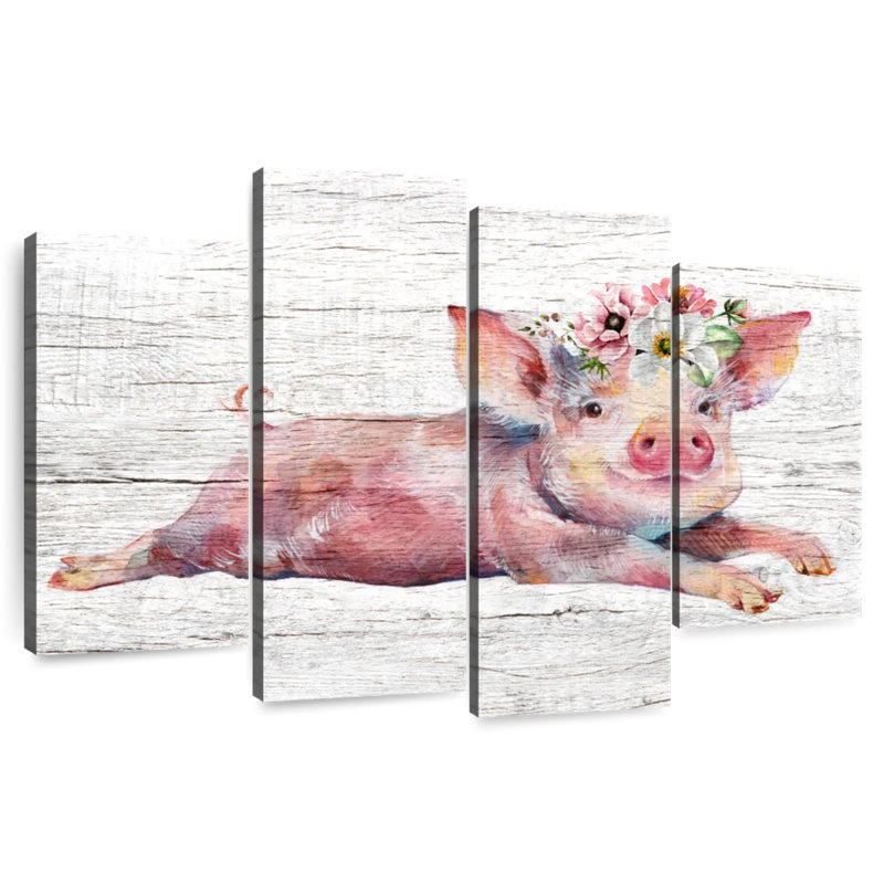 Brampt Wooden Floral Pig