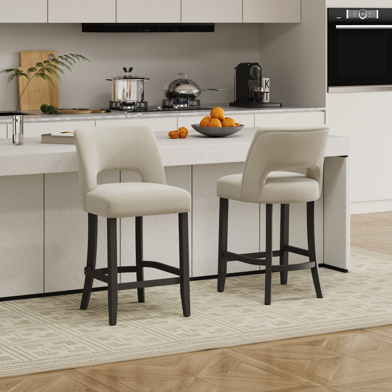 Bisto Upholstered Counter Height Bar Stool with Solid Wood legs, Beige
