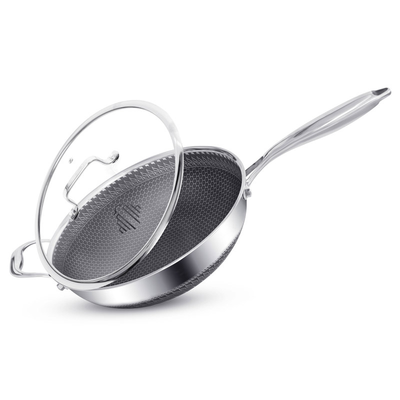 Ebern Designs Non-Stick Stainless Steel Wok with Lid