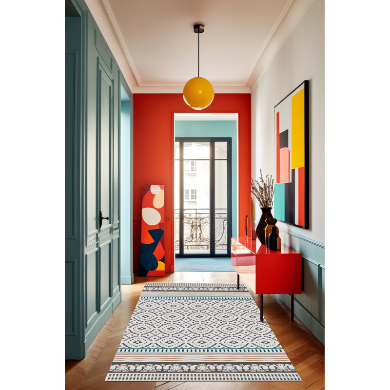 Tapis décoratif moderne à motif floral à bordure beige, Tapis de couloir 3 pi 3,37 po x 6 pi 6,74 po