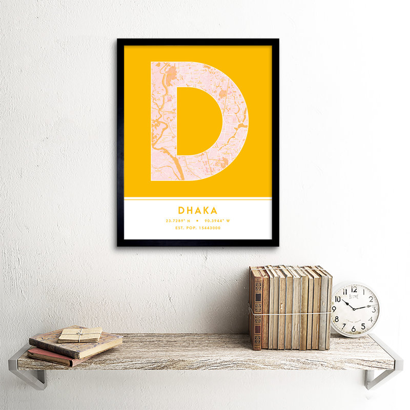 Dhaka Bangladesh City Map Yellow - Single Picture Frame Typography