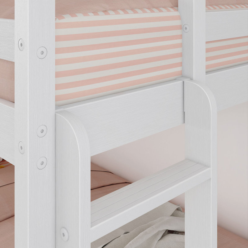 Standard Bunk Bed with Ladder on End, Textured White, Twin Over Twin