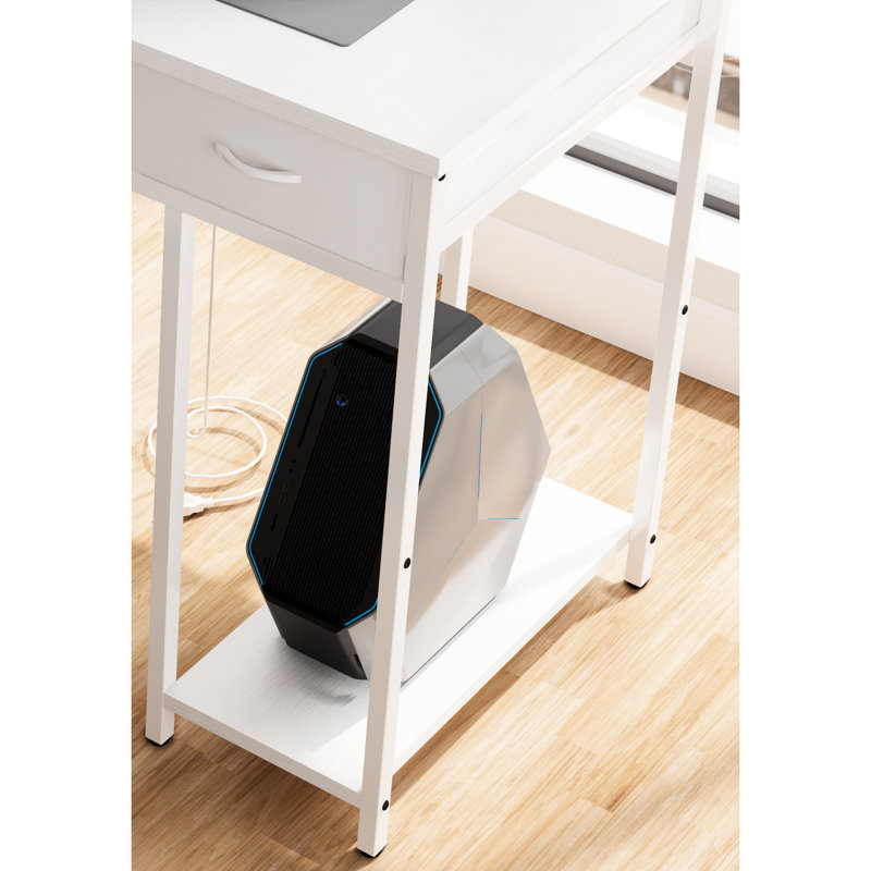 Bureau d'ordinateur 47 po avec prise de courant et 7 tiroirs en tissu, blanc rectangulaire moderne pour prise de meuble-lavabo, grande poche latérale, poste de travail
