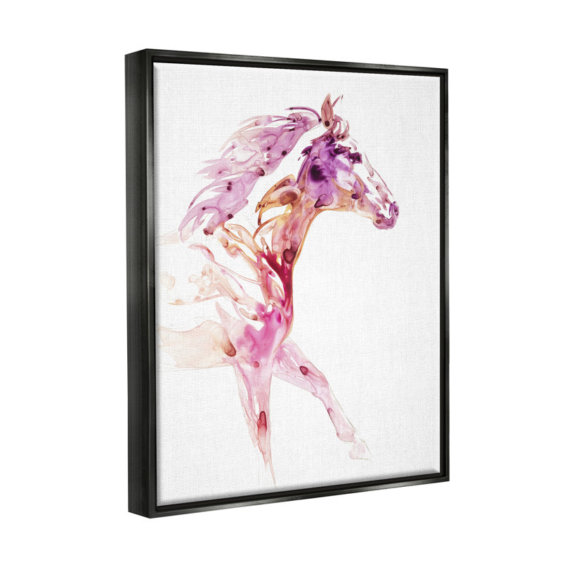 Abstrait cheval galopant au galop sur toile par Julie Chapman, Cadre flottant noir de jais, H 31 po x l 25 po x P 1,7 po