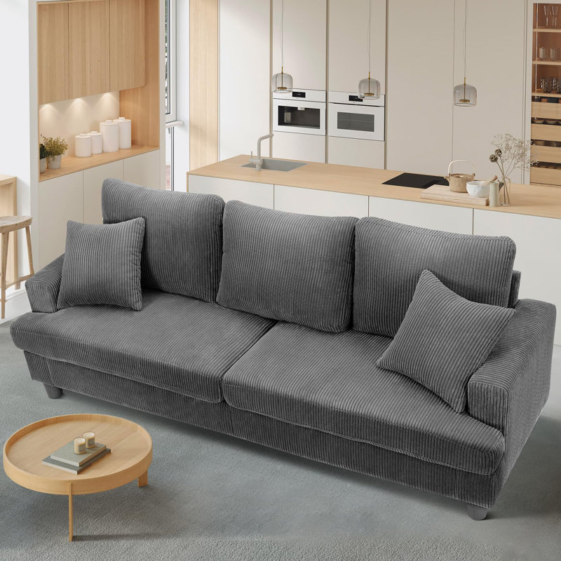 Alexeis 3 Seater Corduroy Sofa, Grey