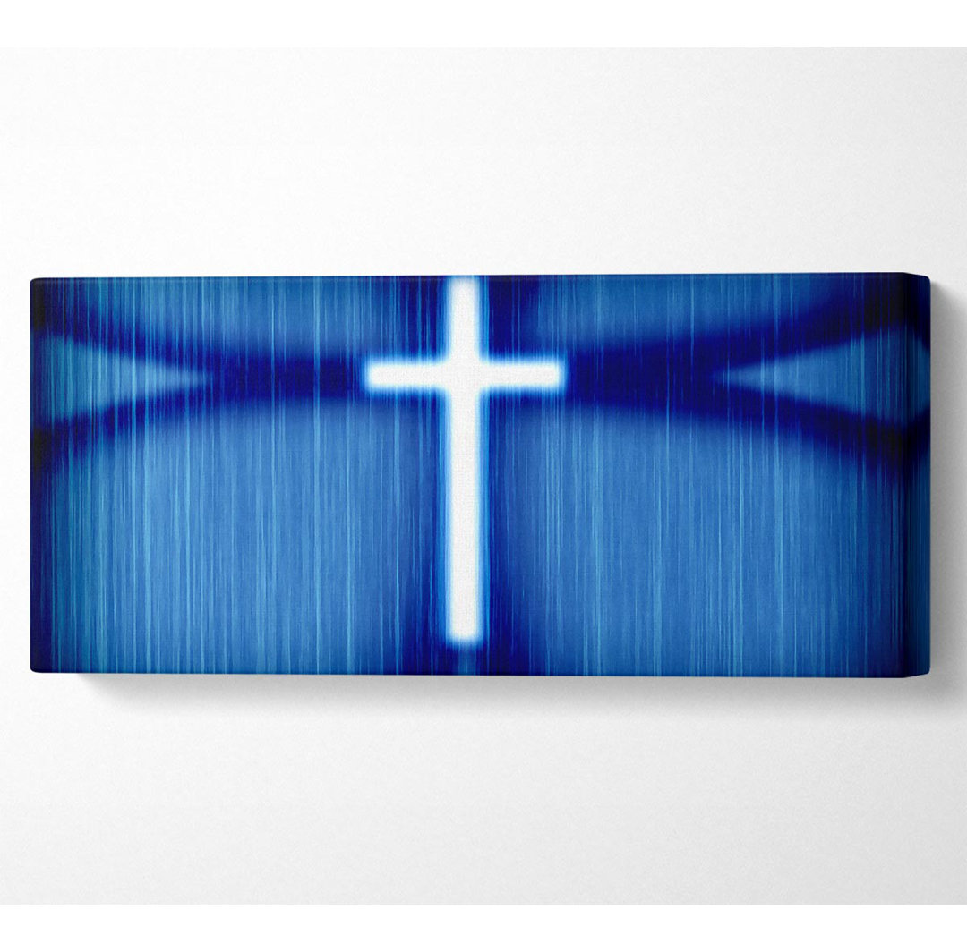 Christliches Weißes Kreuz Blauer Hintergrund Panoramaleinwand