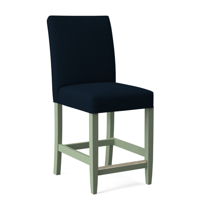 Manhattan Upholstered Stool with Solid Wood Frame, Celery Finish, White Performance Fabric; 0851-94