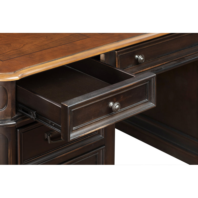 Solid Wood Executive Desk with Power Outlet, Cherry Black