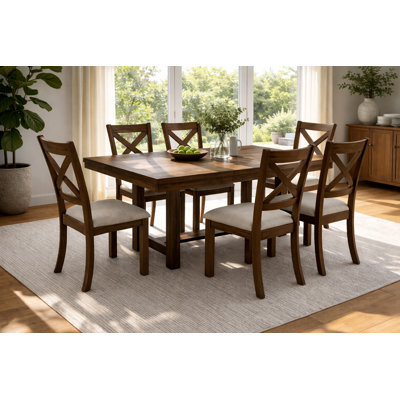 Galvaston 42" Transitional 7-Piece Dining Set with Trestle Table and 6 Cushioned X-Back Chairs