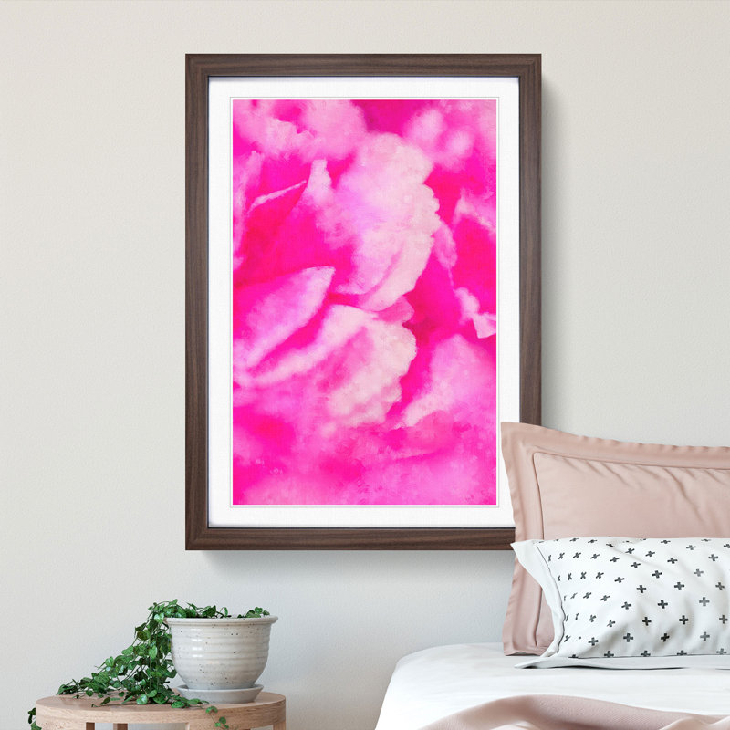Pink Petals In Bloom - Single Picture Frame Print on MDF, Walnut Framed, 45cm H x 33cm W x 2cm D