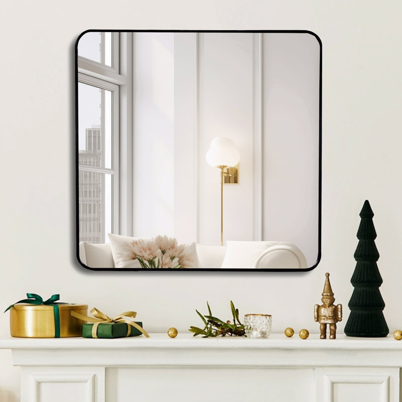Metal Framed Square Bathrrom Mirror, Square, Black, 36" x 36"