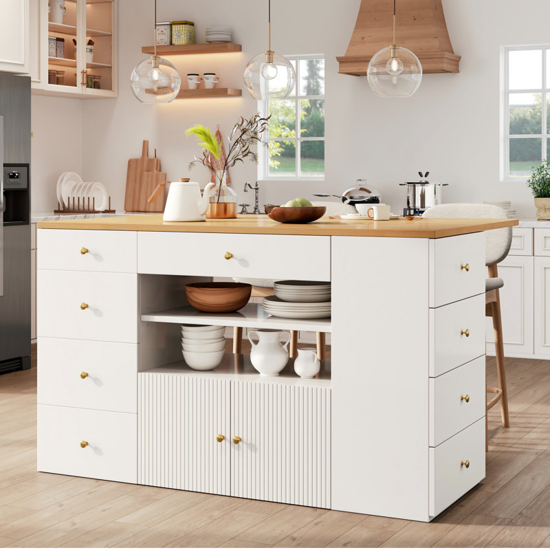 Wood Kitchen Island, White