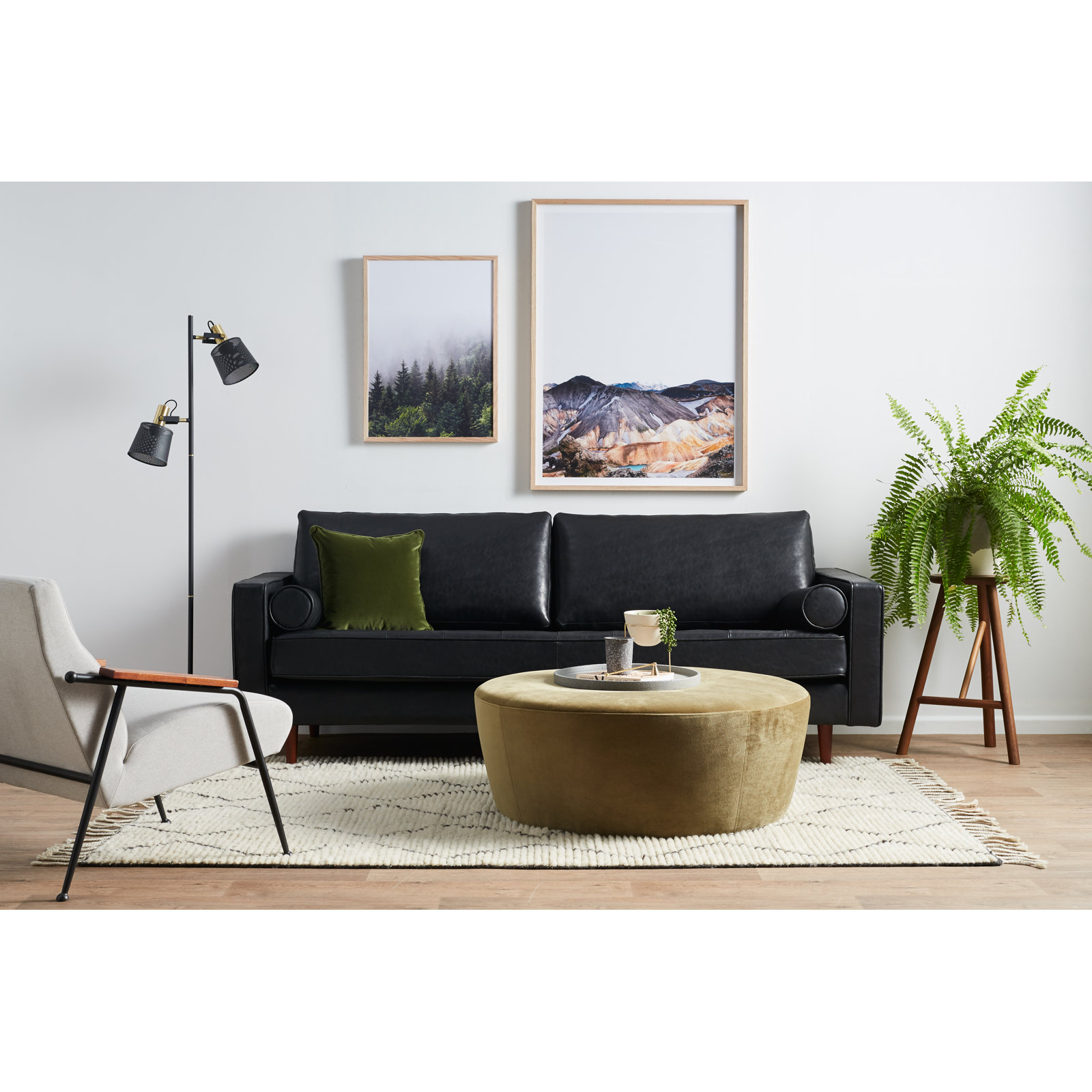 Geo 84" Genuine Leather Sofa, Vintage Black Genuine Leather