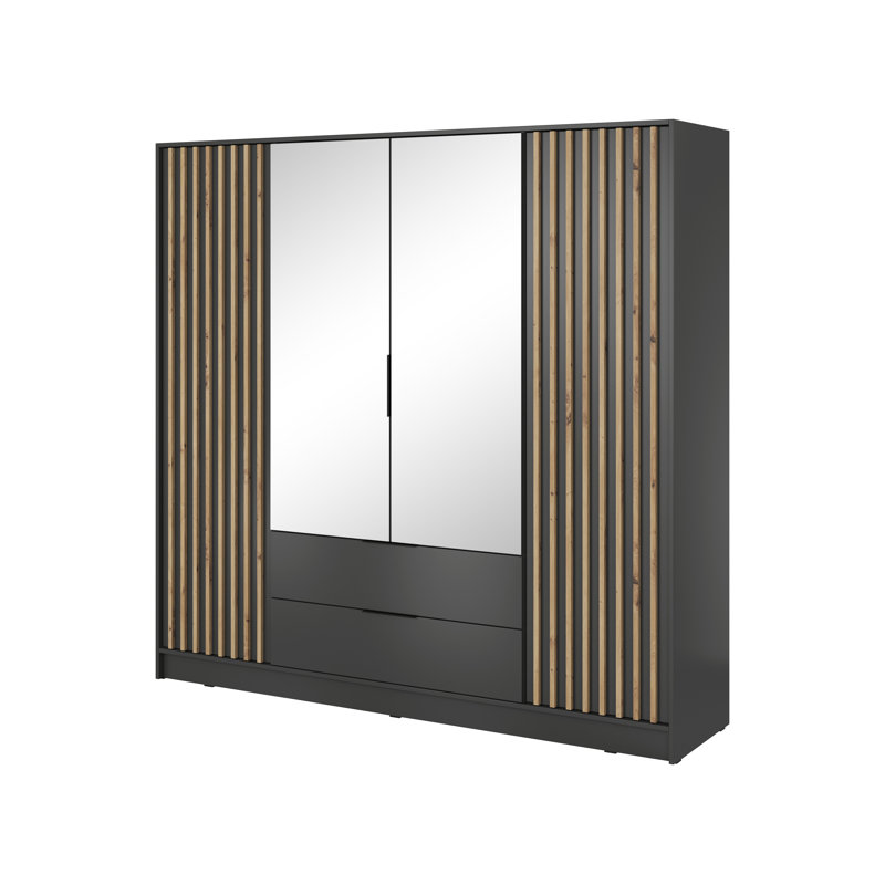 Shawsville 4 Door Solid + Manufactured Wood Wardrobe, Graphite/Brown