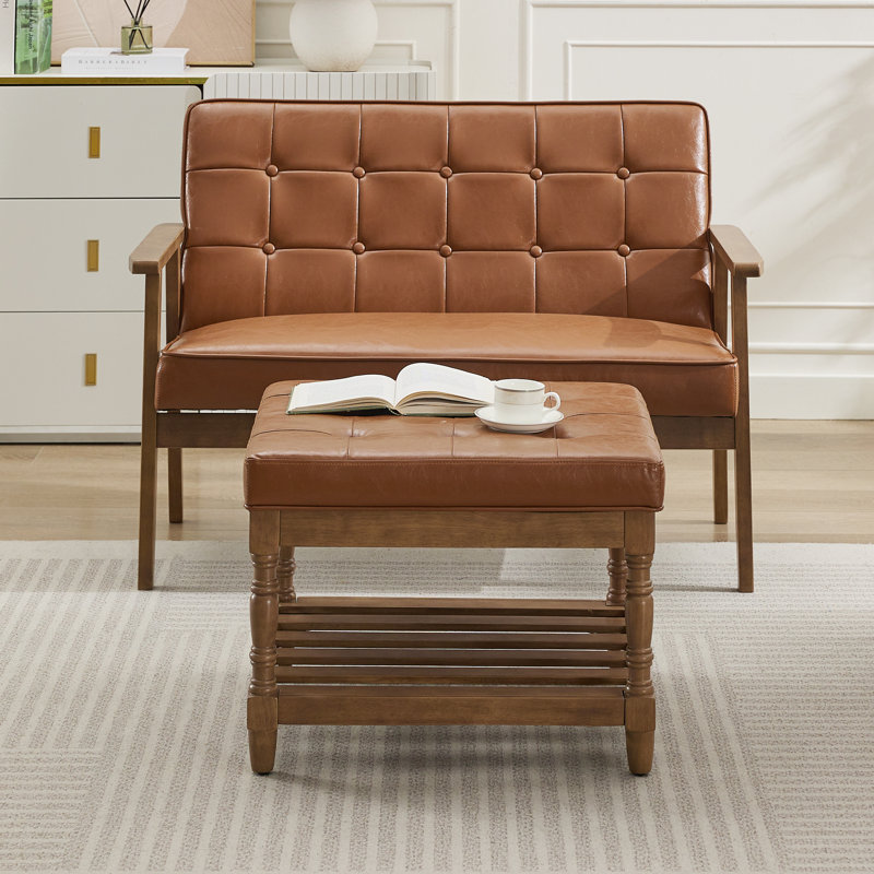 Gladis Faux Leather Coffee Table with Storage, Brown Top/Dark Brown Base