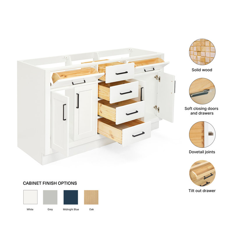 60" Double Bathroom Vanity Base Only, White