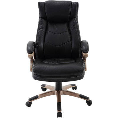Harveysburg Atlas Executive Office Chair with Upholstered Faux Leather Seat in Black with Copper-Wheeled Base