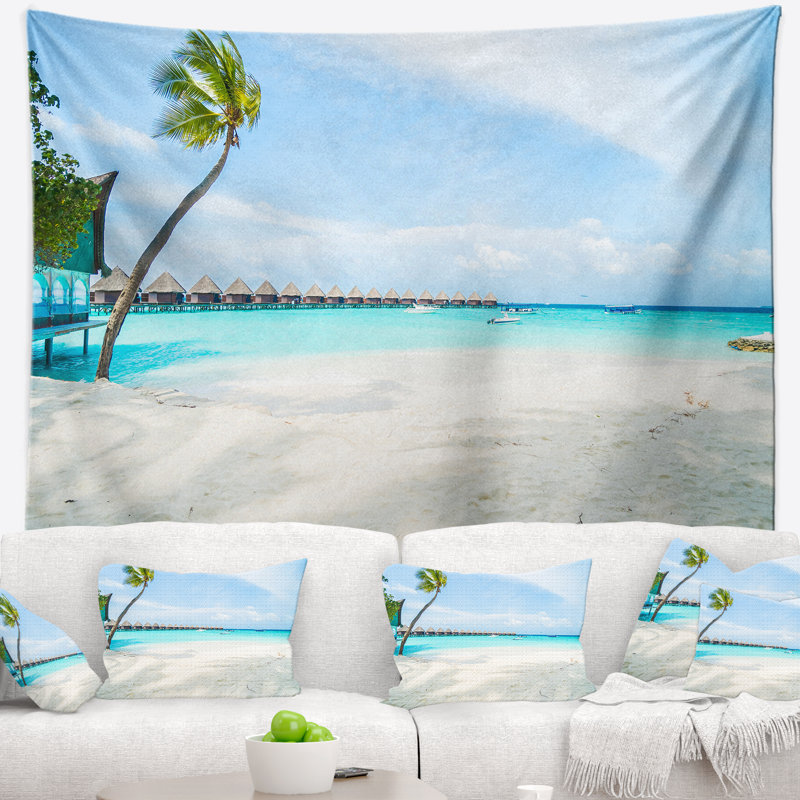 Tapisserie de paysage marin tropical des Maldives, H 32 po x l 39 po