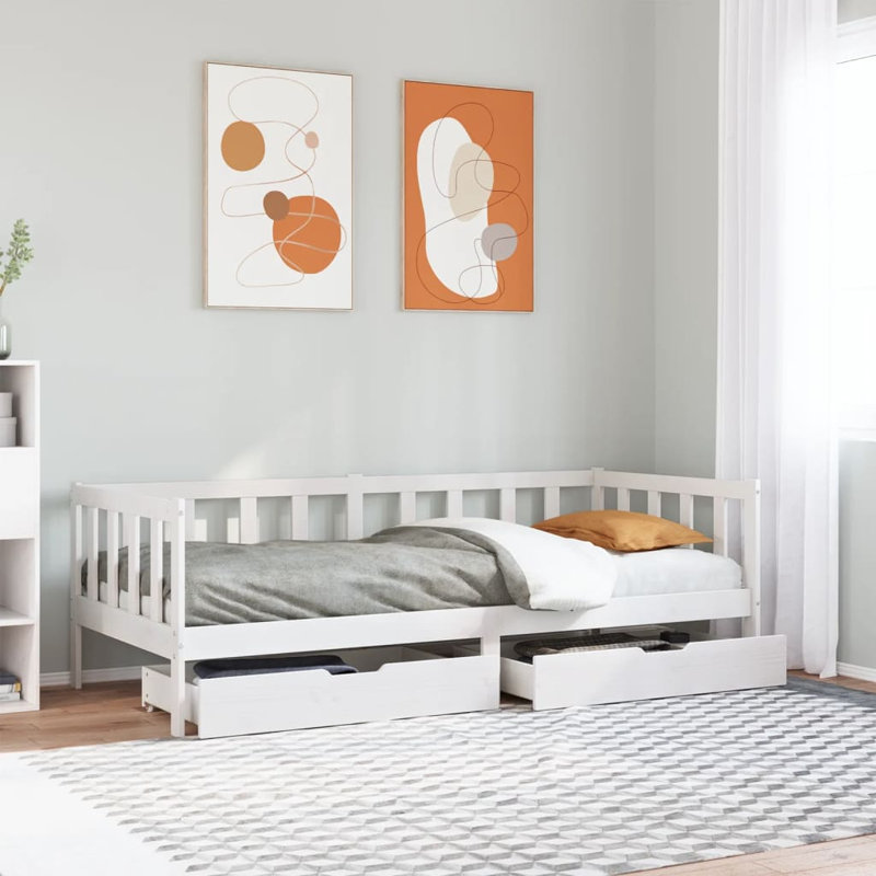 17 Stories Daybed With Drawers Without Mattress Single Solid Wood, White, European Single (90 x 200cm)