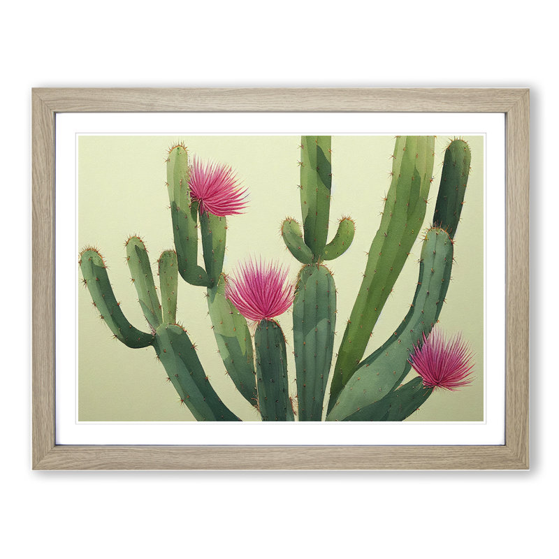 Stimulating Cactus - Framed Print, 34cm H x 46cm W x 2cm D, Oak