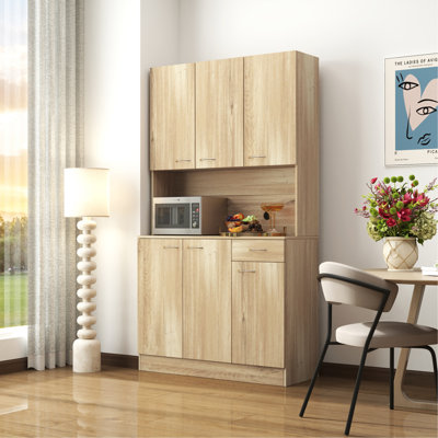 Tall Wardrobe & Kitchen Cabinet, With 6-Doors, 1-Open Shelves And 1-Drawer For Bedroom