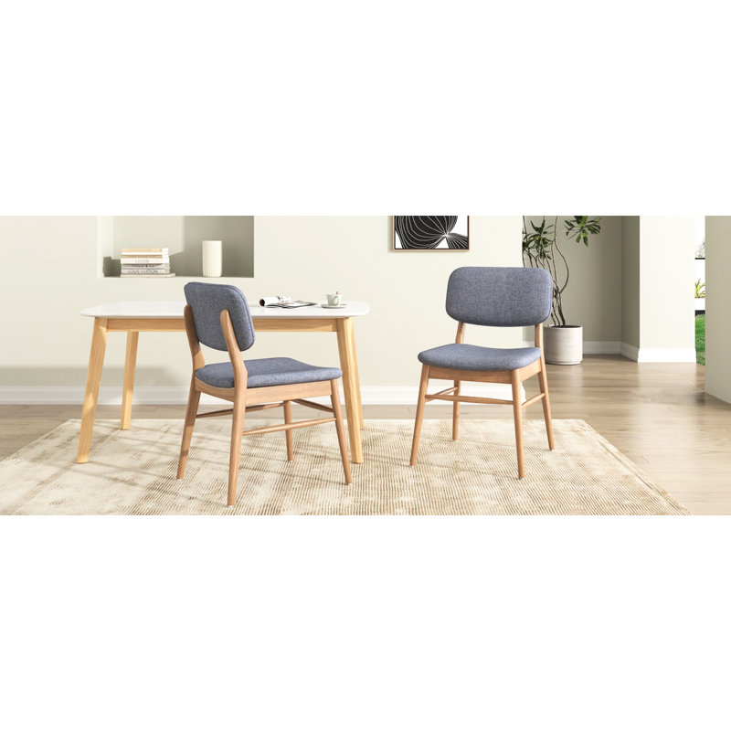 Ensemble de 2 chaises de salle à manger rembourrées Mid-Century avec structure en bois d'hévéa