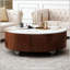Table basse ronde en faux marbre avec rangement, durable et élégante pour les espaces de vie modernes