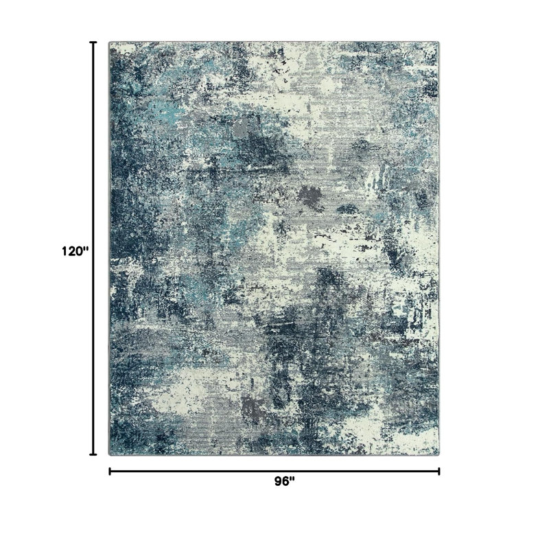 Ink Wash Abstract Plush Area Rug – Artistic Brushstroke Accent with Non-Slip Base, Rectangle 8' x 10'