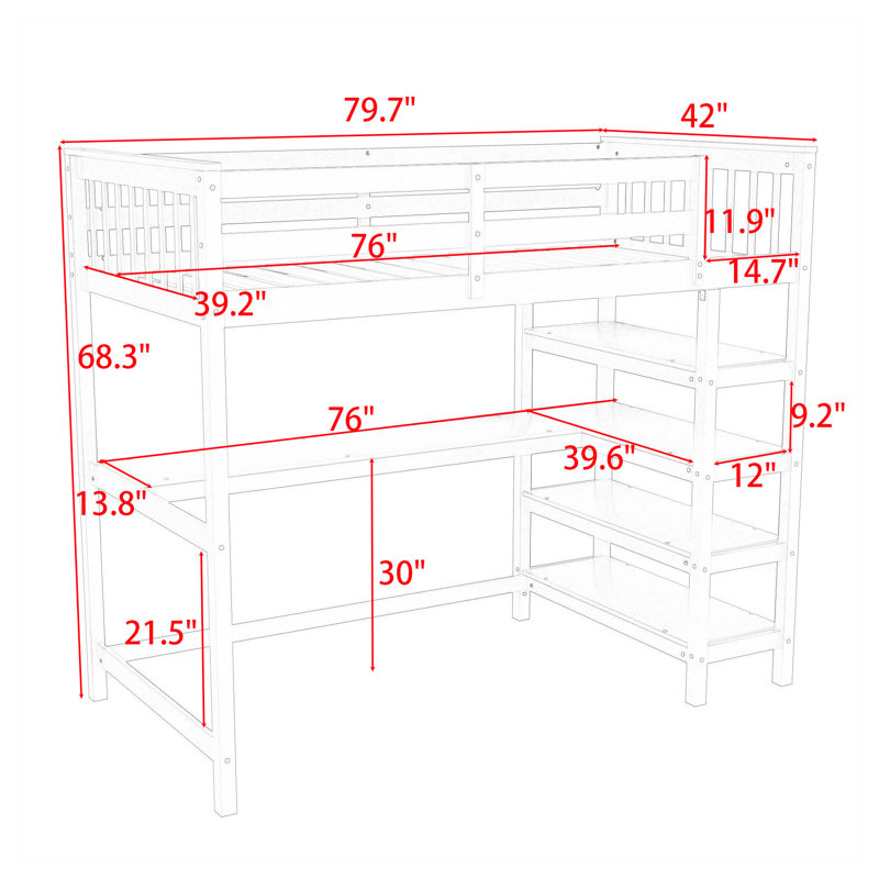 Emmerly Kids Loft Bed, Espresso, Twin