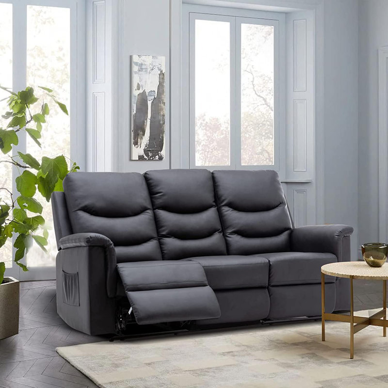 Kidada 78'' Faux Leather Reclining Sofa, Black