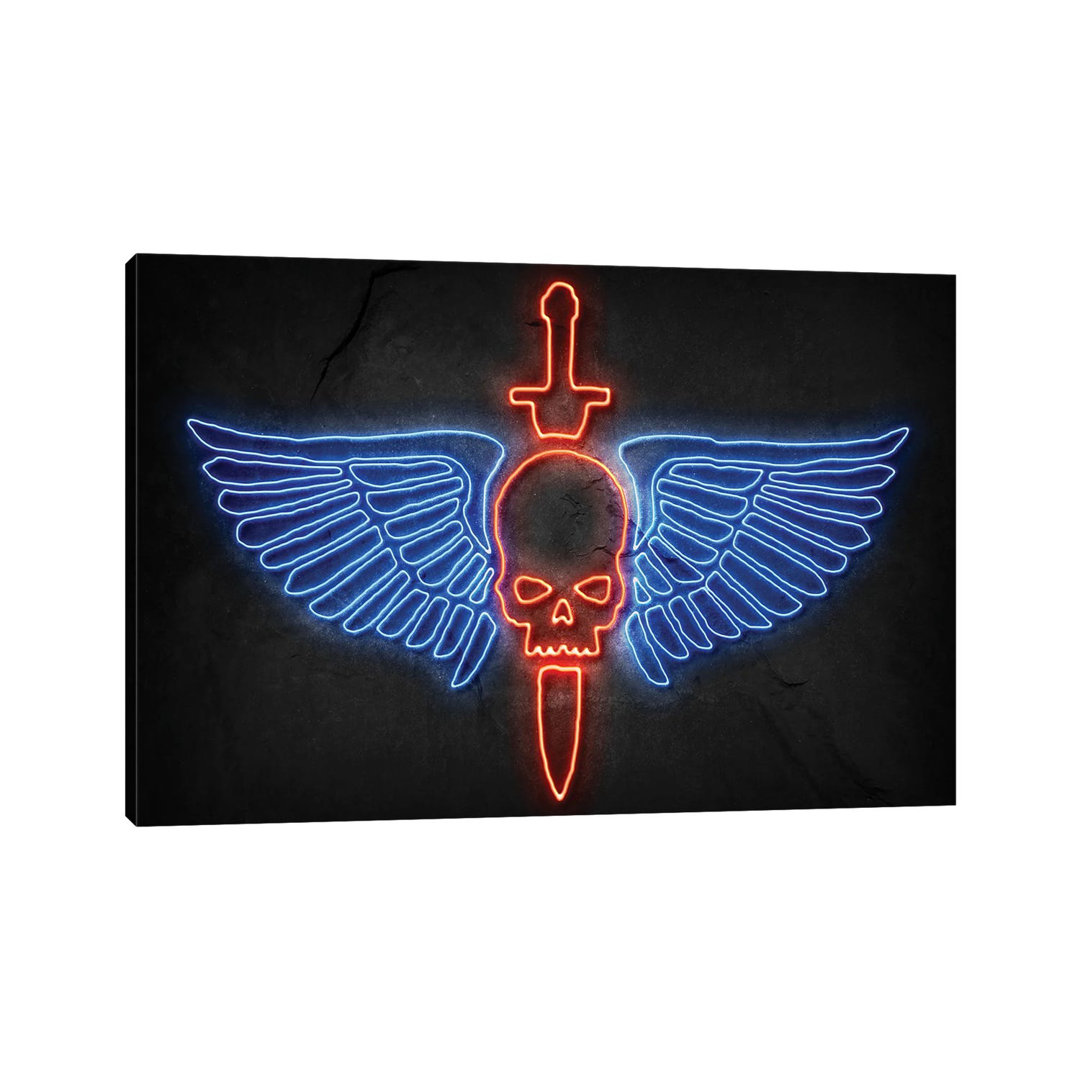 Skull And Wings Neon by Durro Art - Wrapped Canvas Print