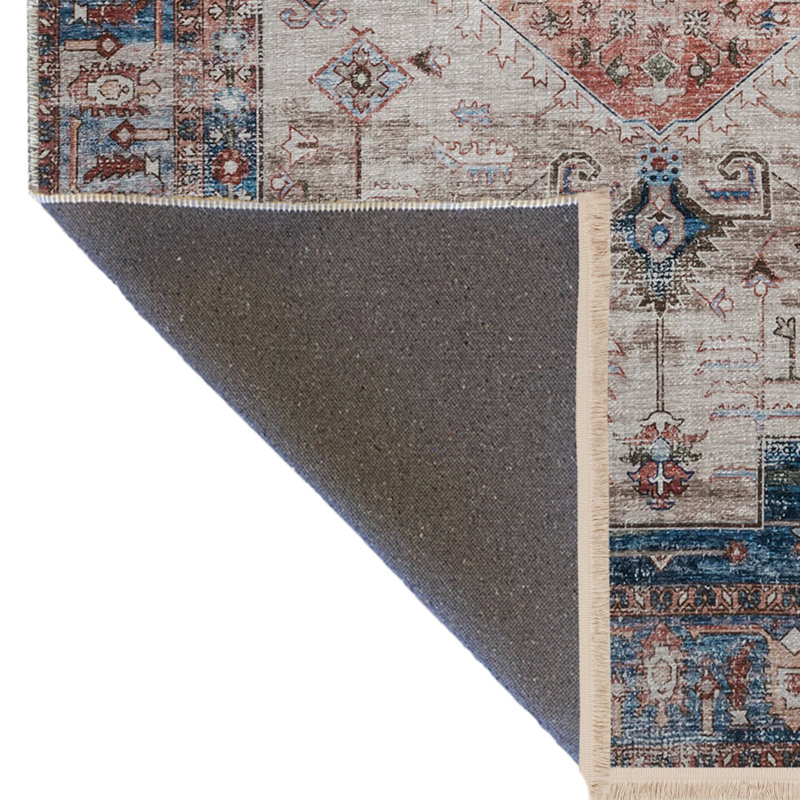 Tapis décoratif multicolore à motif frangé traditionnel à motif traditionnel, Tapis de couloir 4 pi x 8 pi 3 po